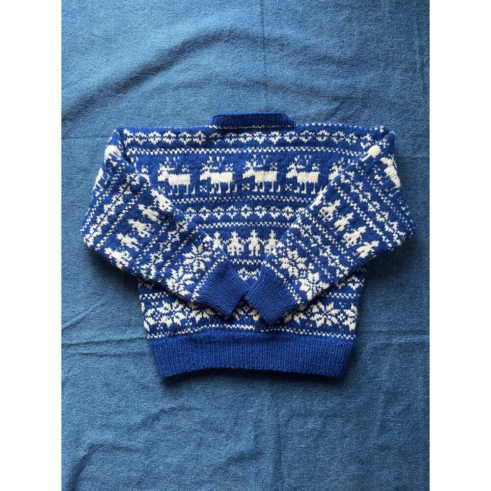 Vintage Child's Maurtua Blue and White 100% Wool Sweater Cardigan - Picture 2 of 5